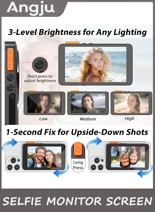 Angju Vlog Selfie Monitor Screen iPhone, Magnetic Wireless Screen Mirroring Back Camera Monitor with Desktop Stand, 3-Level Brightness,Selfie Monitor Built-in Speaker for YouTube TikTok Live Streaming - Image 3
